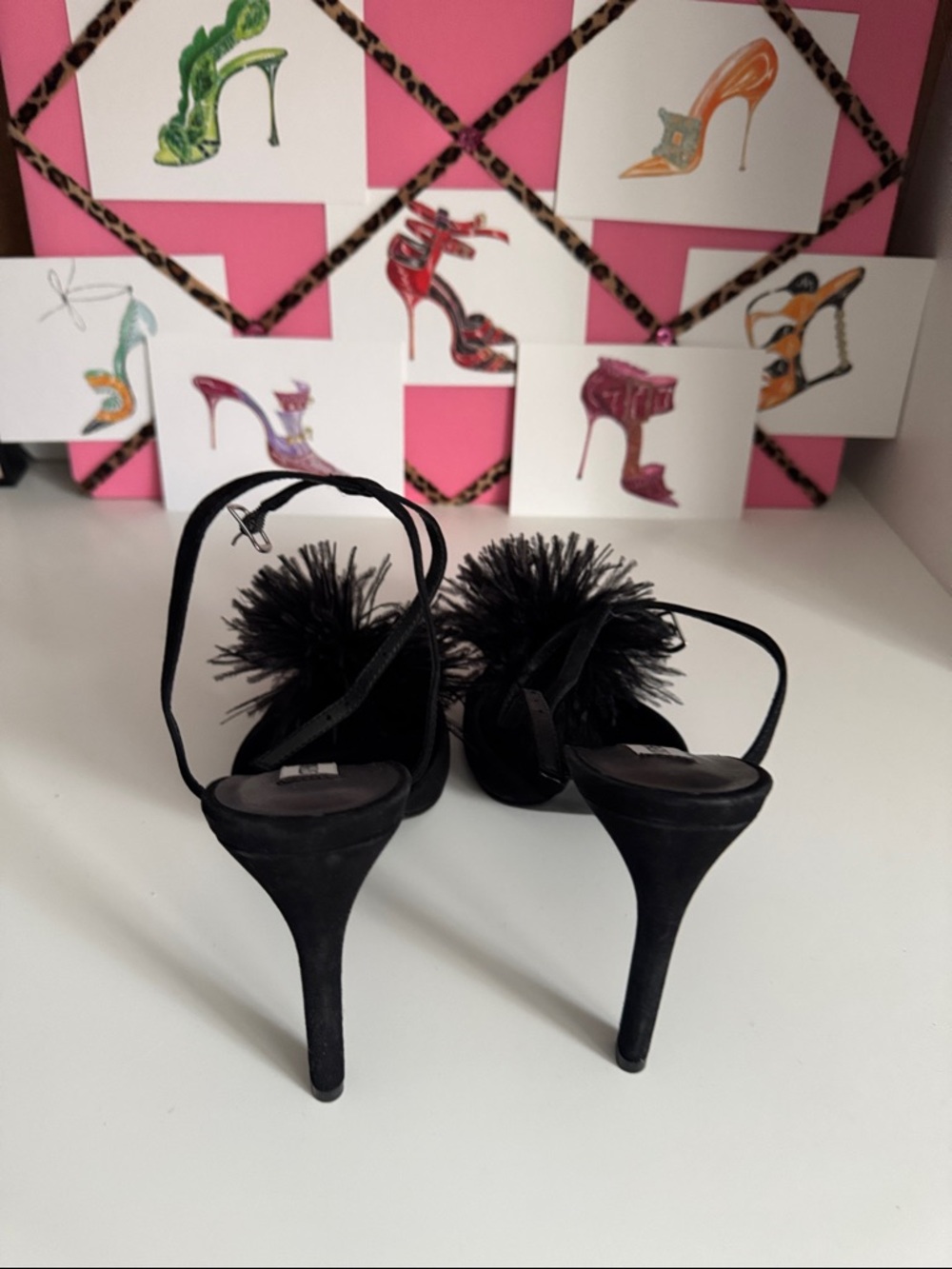 Steve Madden Black Pom-Pom Strappy Heels - Picture 3 of 4